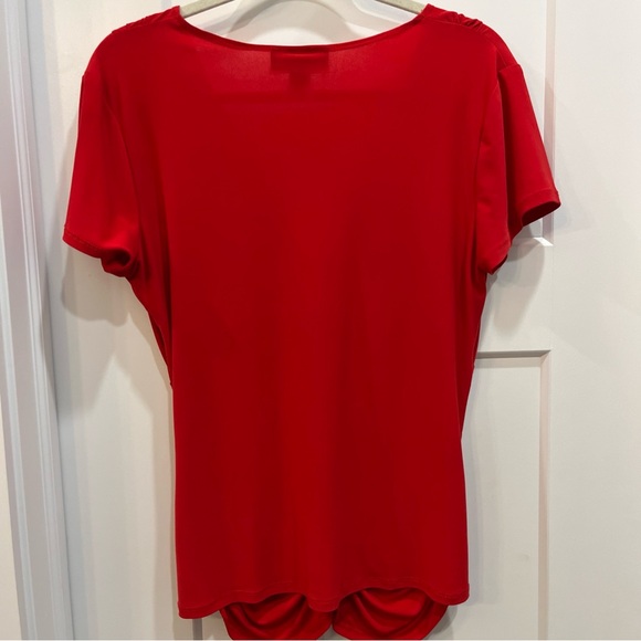 Frank Lyman Designs Women’s Short Sleeve Red Blouse Rouched Draped Front Size 14 - Picture 6 of 7